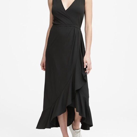 Banana Republic Soft Ponte Ruffle Maxi Wrap Dress - Picture 10 of 11